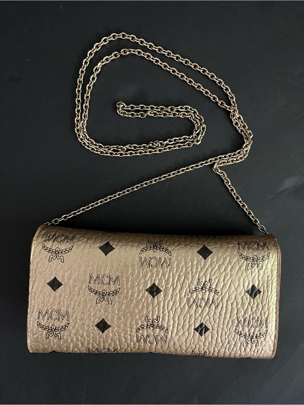 MCM Small Patricia Crossbody Wallet -  Metallic Gold Leather - Picture 2 of 13
